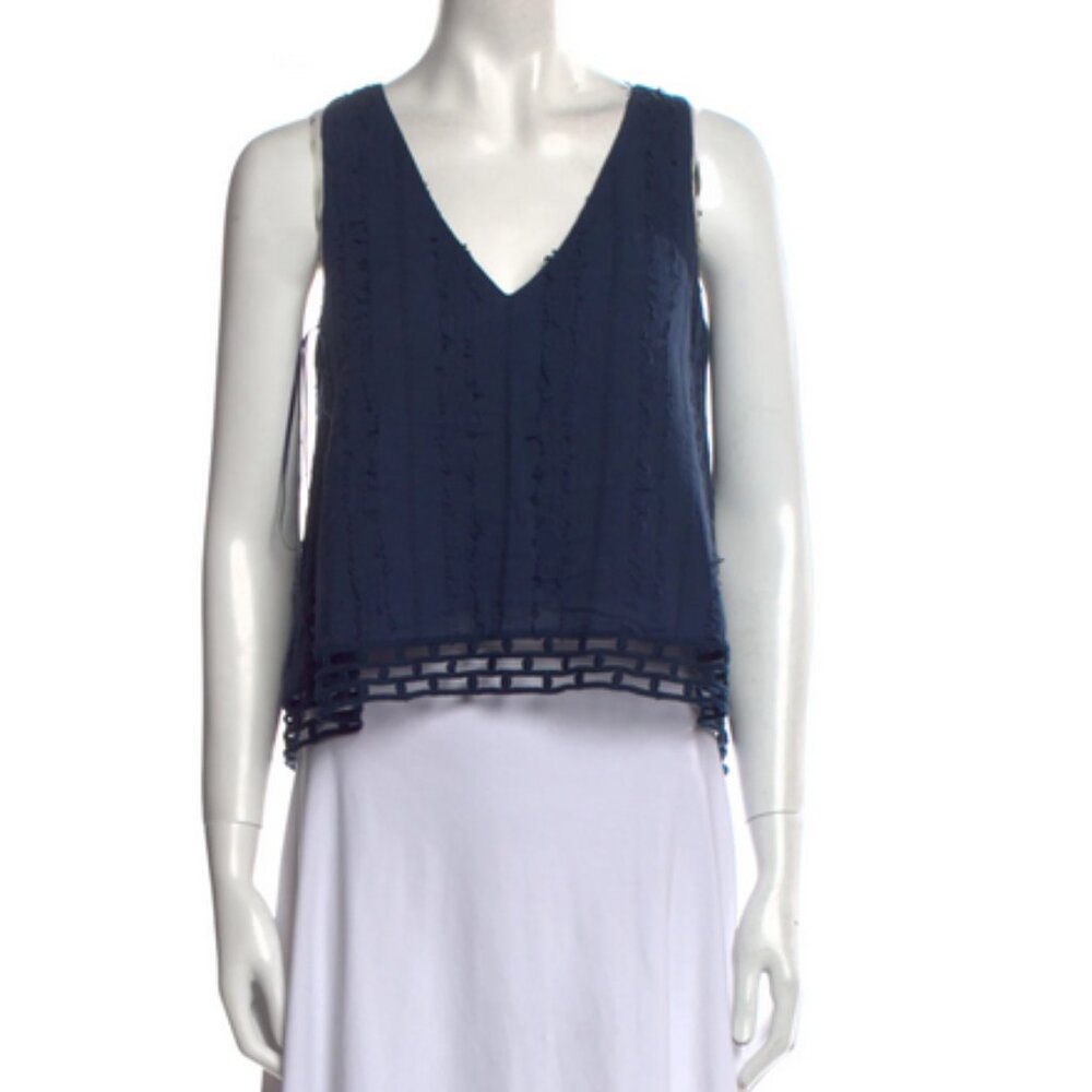 N/Nicholas Navy V-Neck Sleeves Crop Top